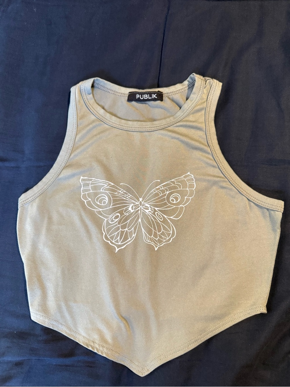 Olive Green Butterfly Graphic Crop Tank